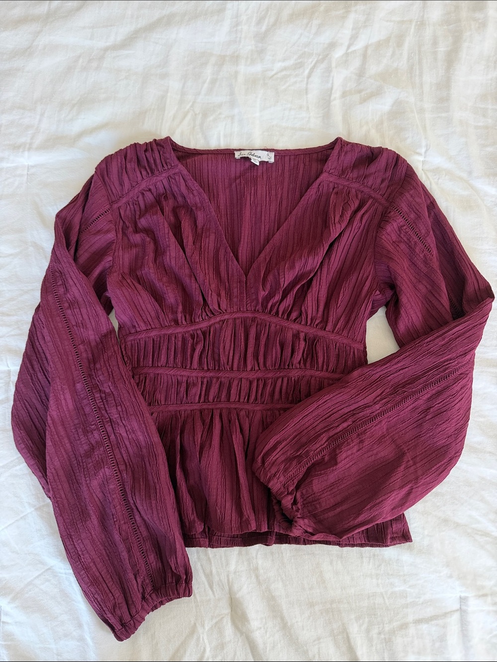 Sam Edelman Plum V-Neck Long Sleeve Peplum Blouse